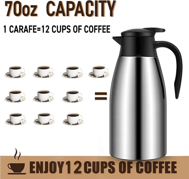 GearRoot 70oz Thermal Coffee Carafe, 2 Pack Airpot Insulated Coffee Urns Stainless Steel Vacuum Thermal Pot Dispenser for Coffee, Hot Water, Tea - Keep 12 Hours Hot, 24 Hours Cold (Silver) - Image 3